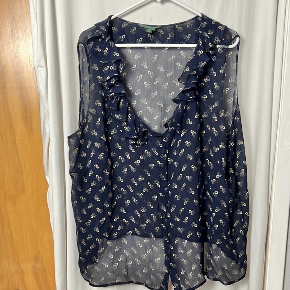 Lauren by Ralph Lauren Silk Sleeveless Ruffle Sheer Top Size 22W